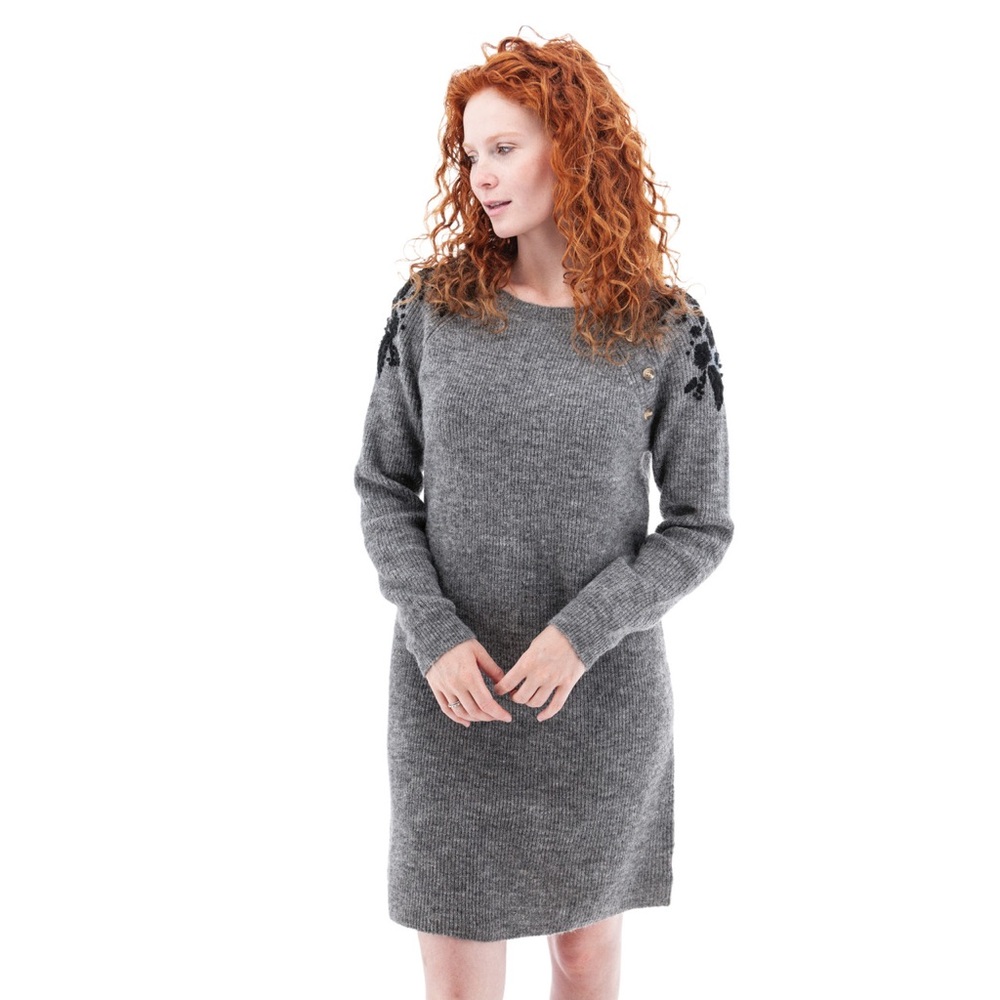 Aventura Gray Knit Dress with Black Floral Accents